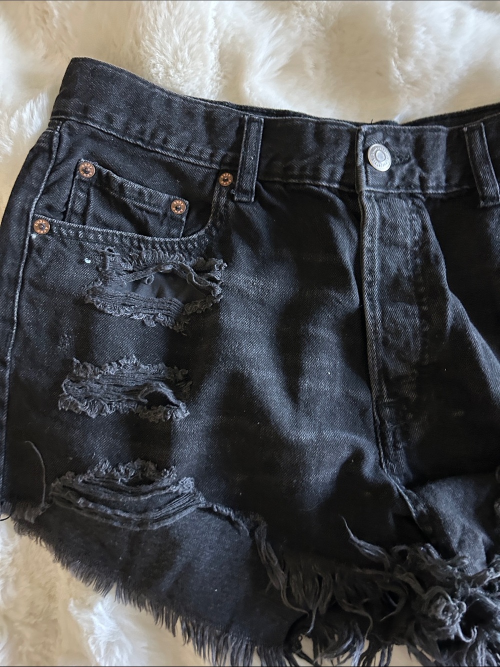 Distressed Black Denim Women's Shorts - Picture 2 of 6